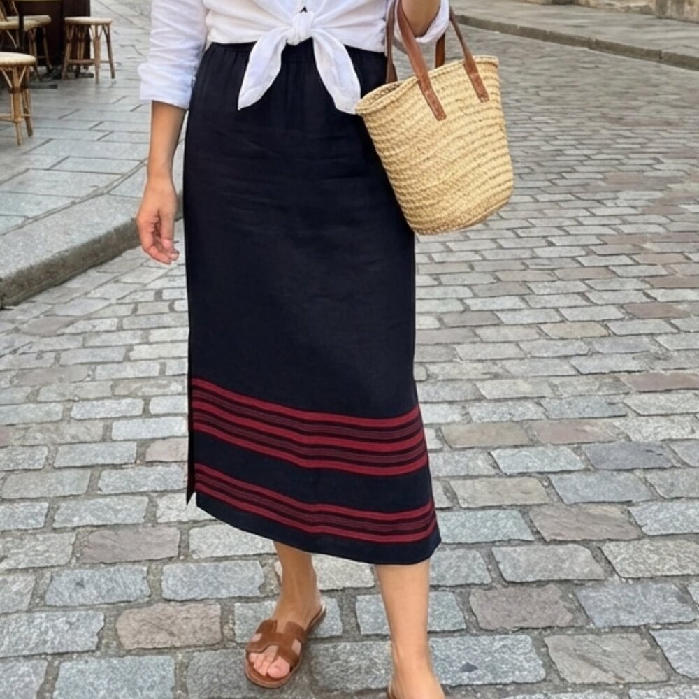 J. Jill Coastal Linen Midi Skirt | Nautical Stripe  (NWOT)